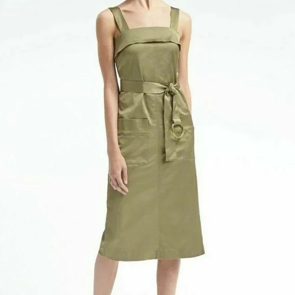 Banana Republic | Dresses | Banana Republic Ms Size 4 Olive Green Square  Neckline Belted Waist Apron Dress | Poshmark